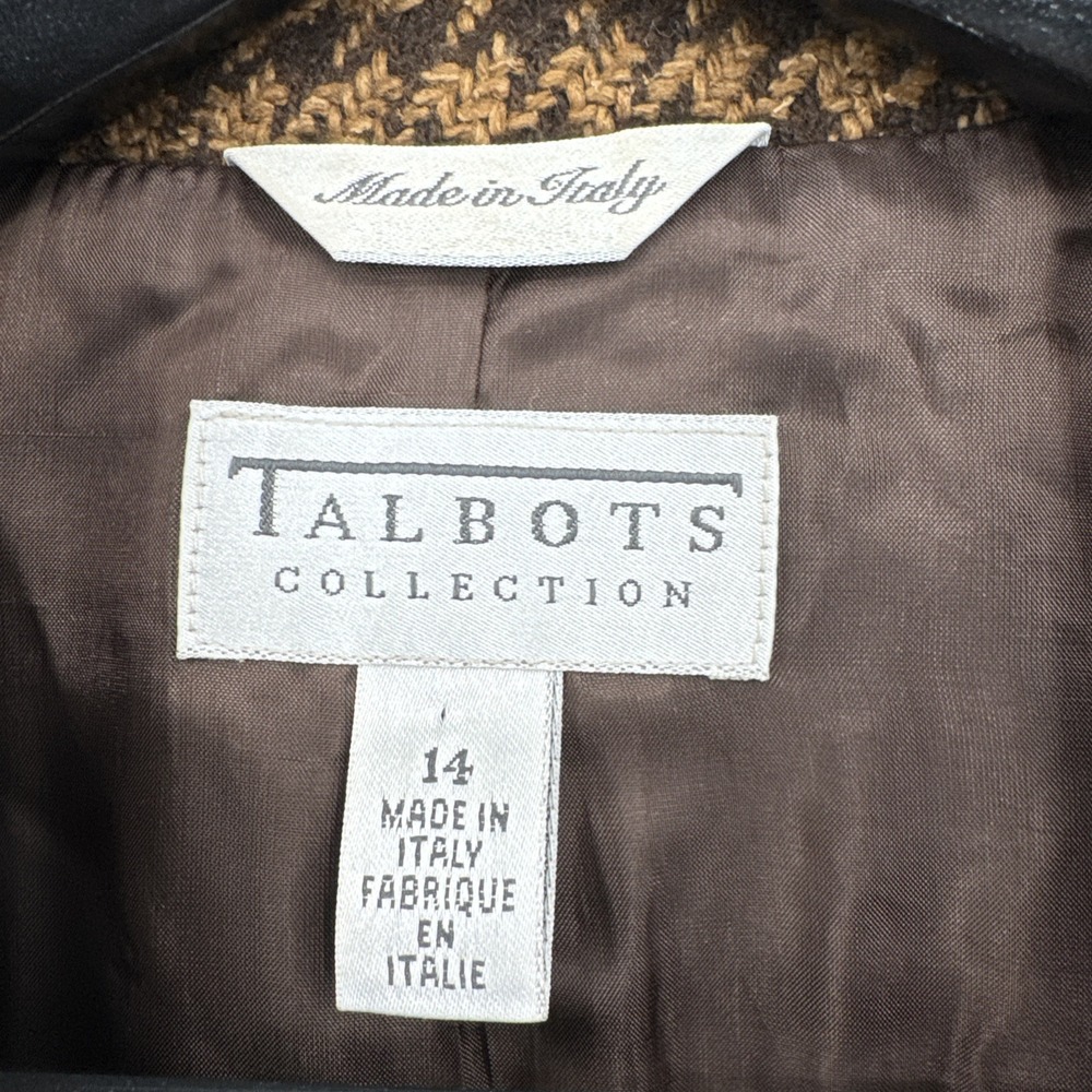 Talbots Herringbone Women Made In Italy Brown Wool Cashmere Silk Blend Blazer 14 - Picture 3 of 14